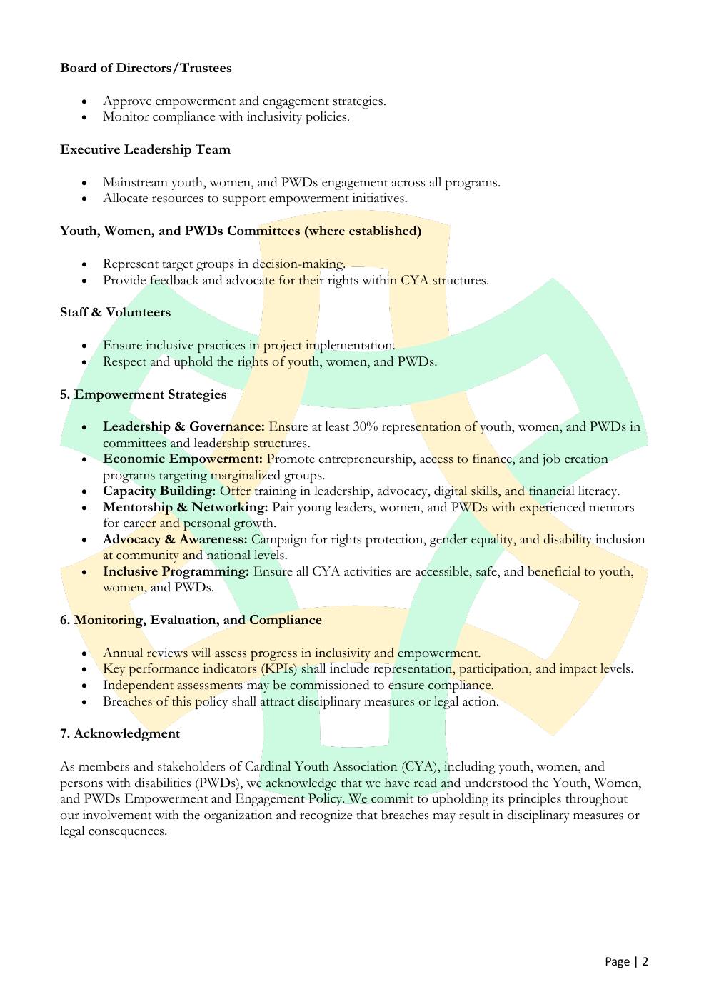 Youth, Women & PWD Engagement and Empowerment Policy — page 2