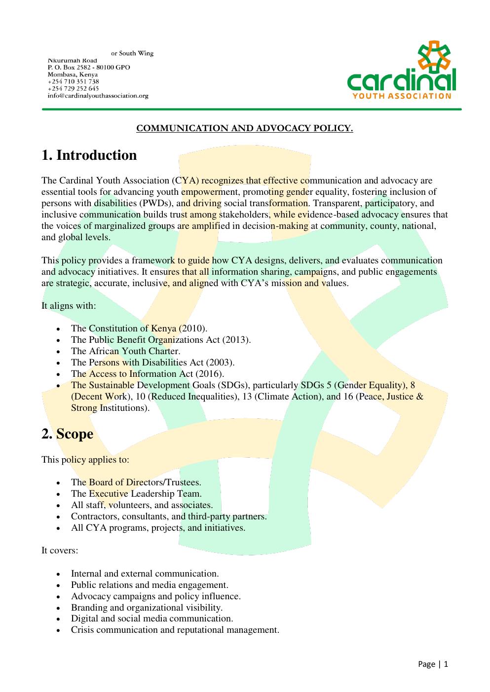 Communication & Advocacy Policy — page 1