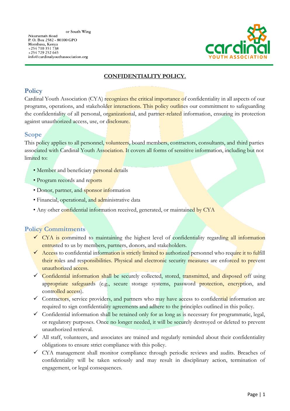 Confidentiality Policy — page 1