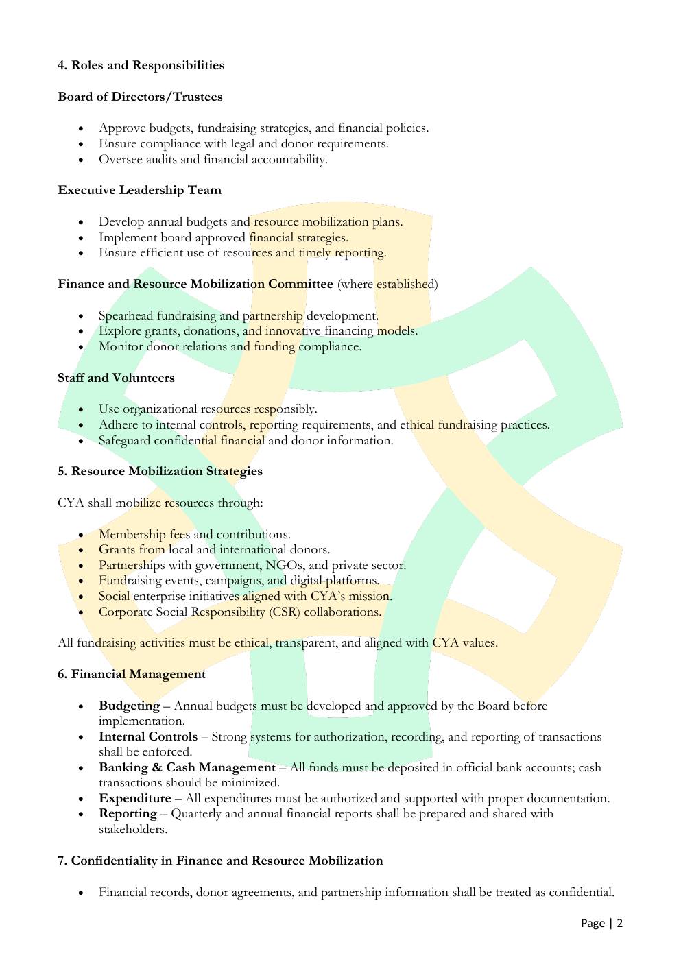 Finance & Resource Mobilization Policy — page 2