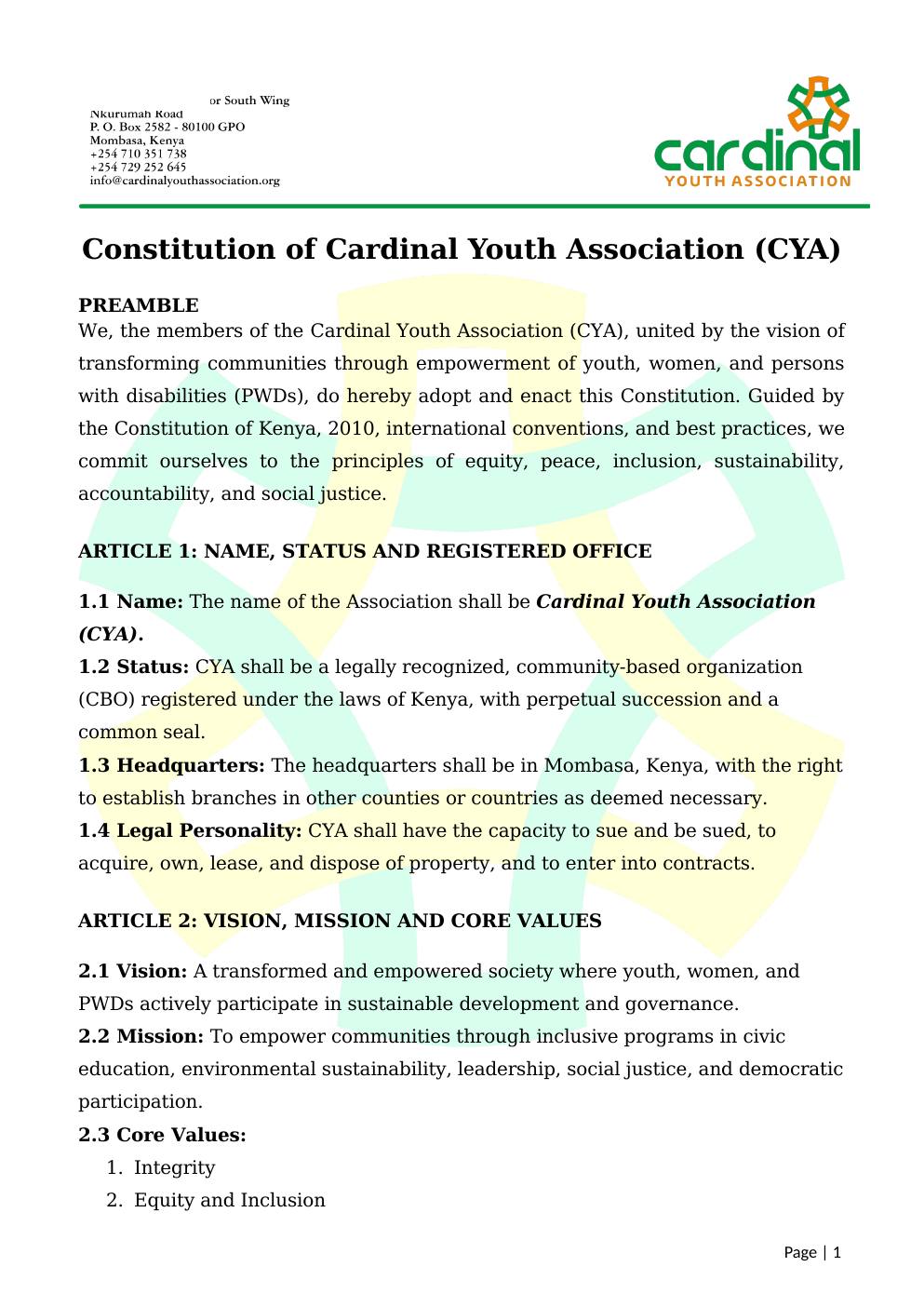 CYA Constitution (Pages 1–4) — page 1